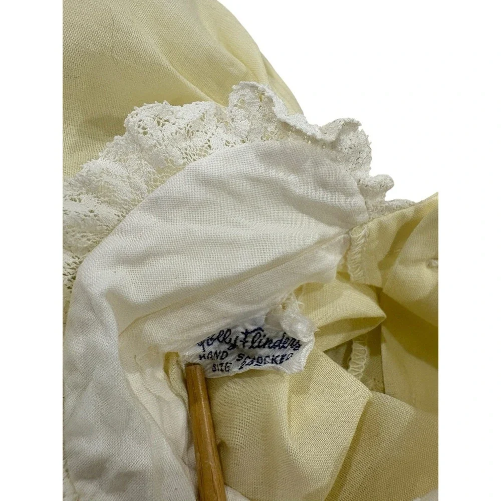 Vtg Polly‎ Flinders Baby Dress 24m Yellow Hand Smocked Lace Ruffle Cottagecore